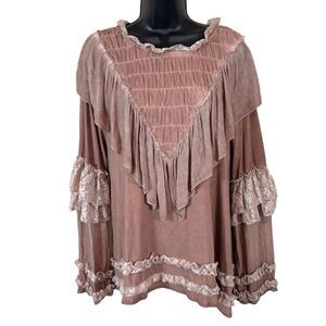 POL Vikki Ruffled Flowy bell long sleeve blouse